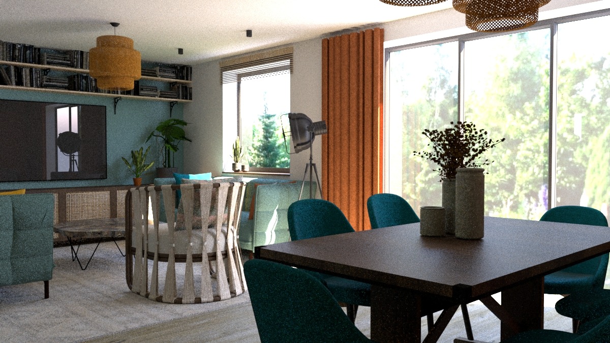 Salon w stylu eklektycznym - wizualizacja wnętrza