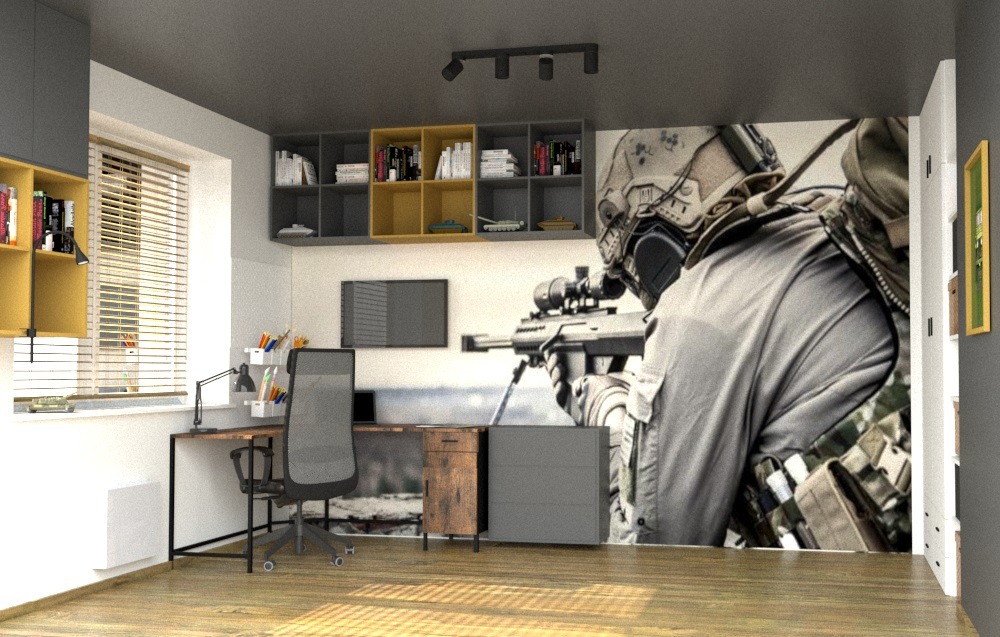 Militarny pokój chłopca nastolatka