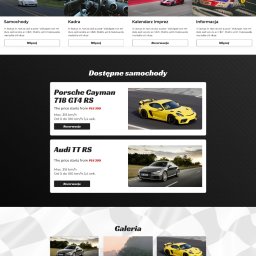 Strona firmowa z kalendarzem rezerwacyjnym dla samochodów sportowych