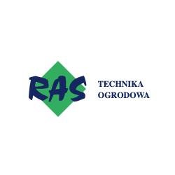Logo firmy RAS Technika Ogrodowa z zielonym rombem i niebieskim napisem RAS.
