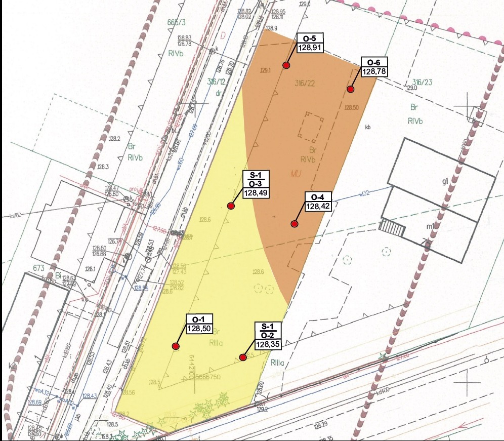 Mapa warunków gruntowych w poziomie posadowienia fundamentów.