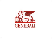 Logo firmy Generali: czerwony lew ze skrzydłami trzymający otwartą książkę na białym tle.