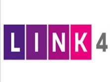 Logo firmy LINK4 w kwadratowych blokach kolorystycznych: fioletowym, różowym i szarym.