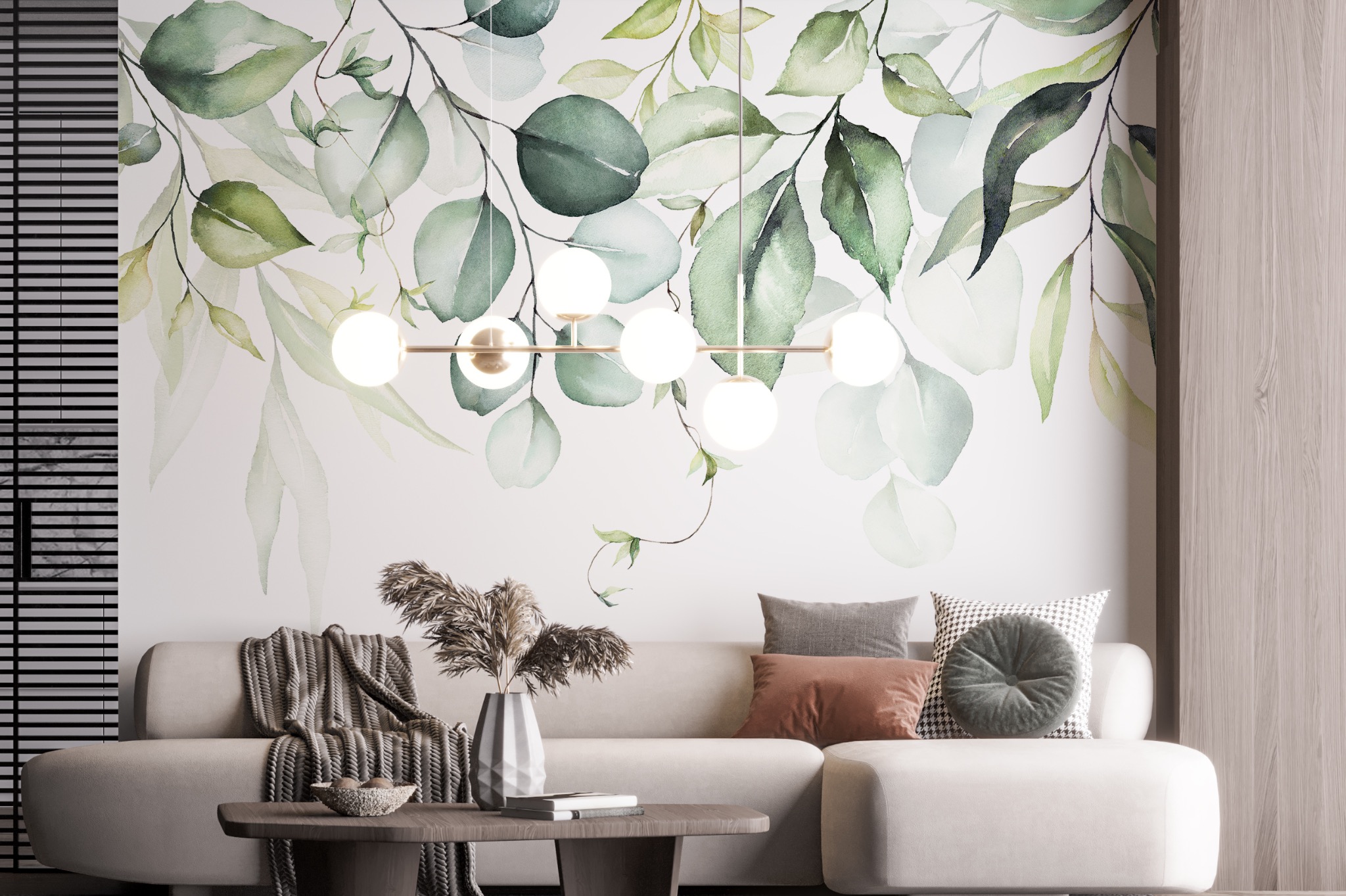 Fototapeta delikatne listki eukaliptusa w zgaszonych barwach malowane akwarelami