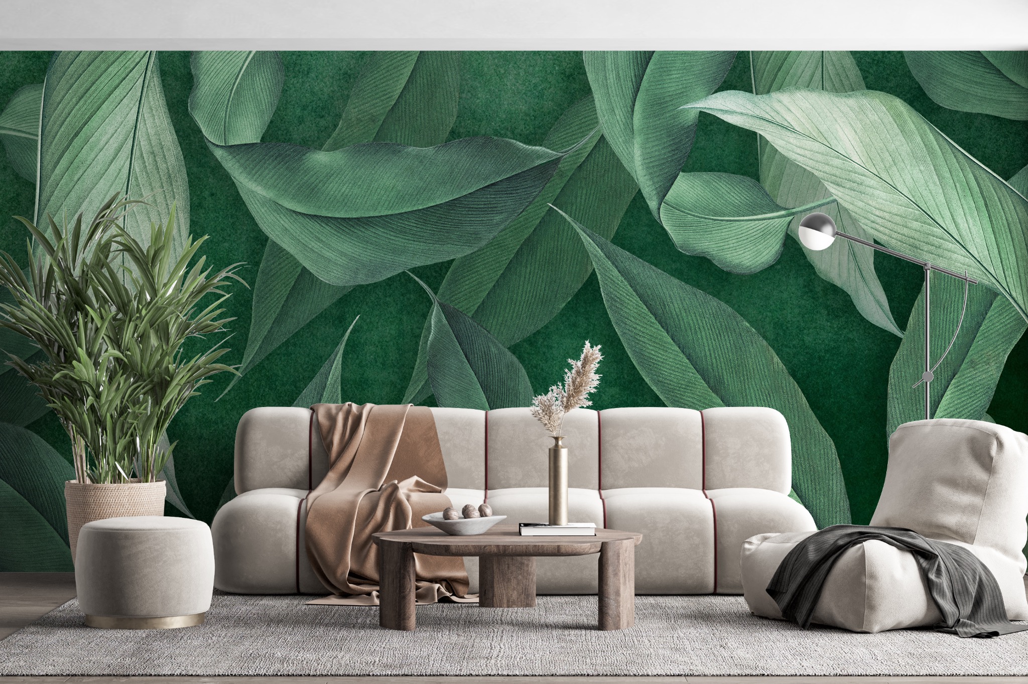 fototapeta malowane liście bananowca w odcieniu morskim zielonym