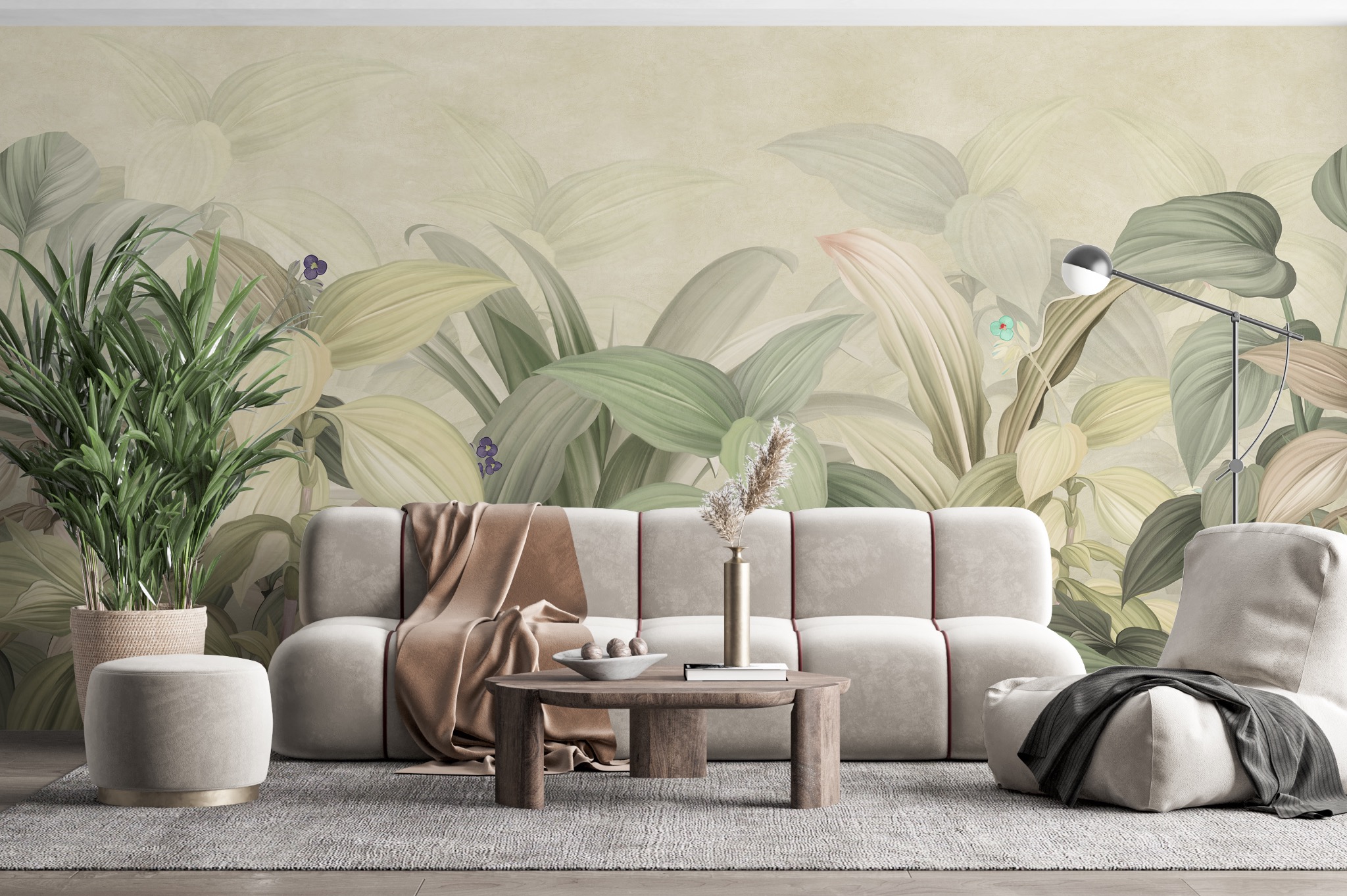 Fototapeta malowane liście rośliny na beżowym tle