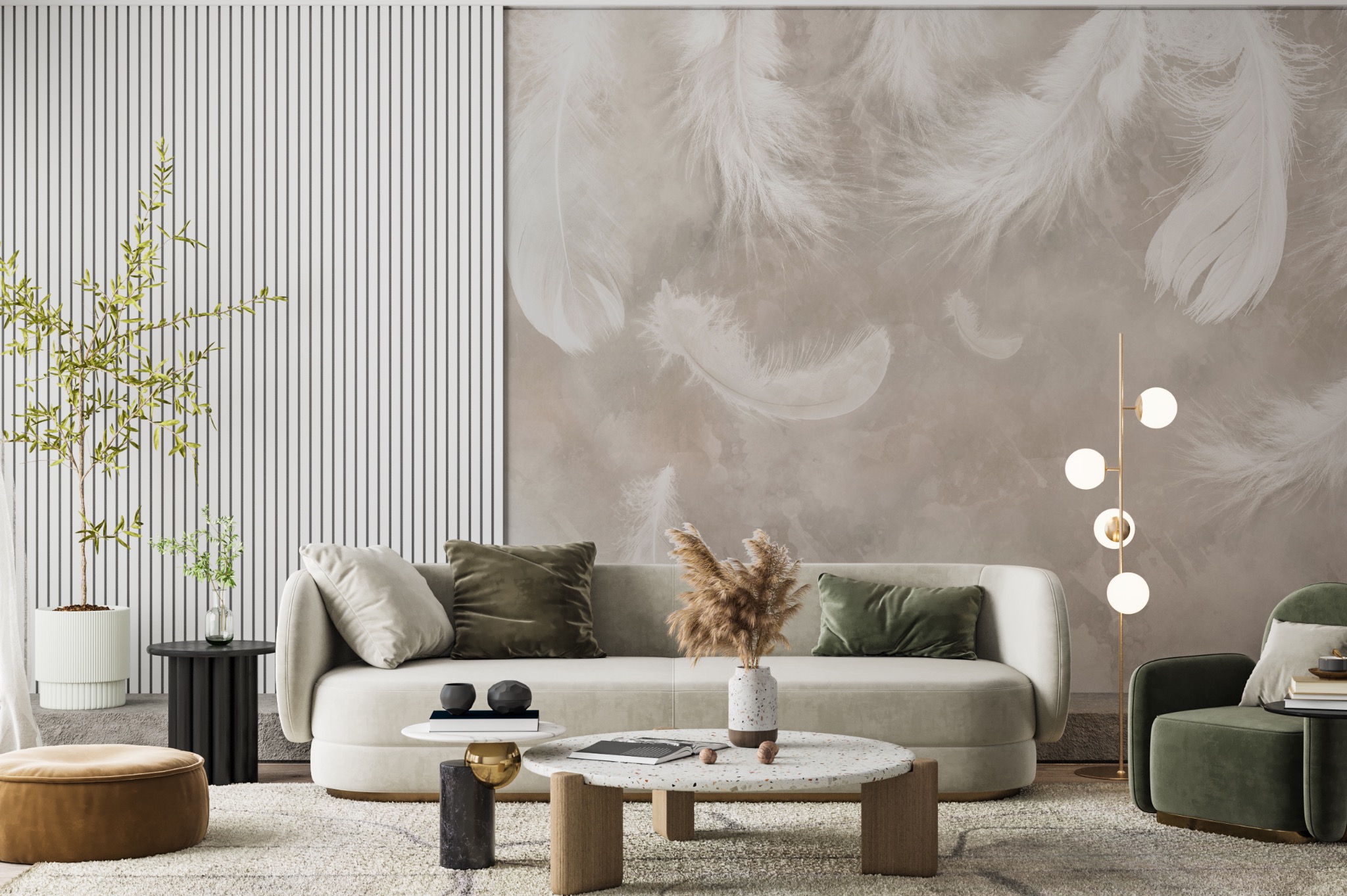 Fototapeta delikatne beżowe piórka antyczny tynk w stylu boho