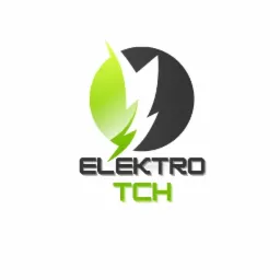 Logo firmy Elektro TCH z symbolem błyskawicy w zielono-szarym okręgu na białym tle.