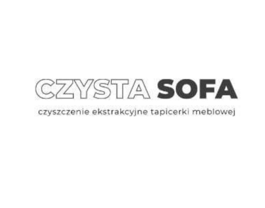 Logo firmy świadczącej usługi czyszczenia ekstrakcyjnego tapicerki meblowej, z wyraźnym napisem 'CZYSTA SOFA'.