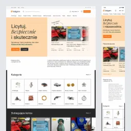 Zrzut ekranu strony internetowej Bidgam z ofertami pojazdów i motocykli, monet i sztabek oraz innych kategorii.