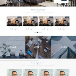 Wojoweb- Nowoczesne strony internetowe - Strona internetowa firmy z branży nieruchomości z widocznym nagłówkiem, formularzem kontaktowym i ofertami apartamentów.