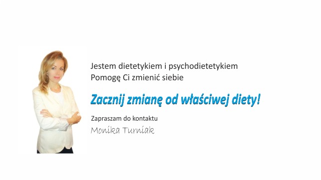 Portret kobiety, dietetyka i psychodietetyka, na białym tle z tekstem 'Jestem dietetykiem i psychodietetykiem. Pomogę Ci zmienić siebie. Zacznij zmianę od właściwej diety! Zapraszam do kontaktu...