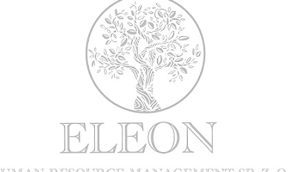 Szare logo firmy Eleon Human Resource Management Sp. z o.o. z motywem drzewa w okręgu.