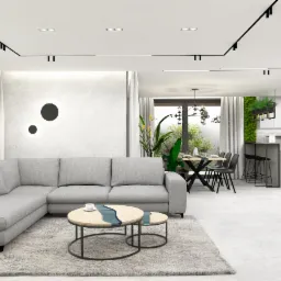 Nowoczesny salon z otartą kuchnią