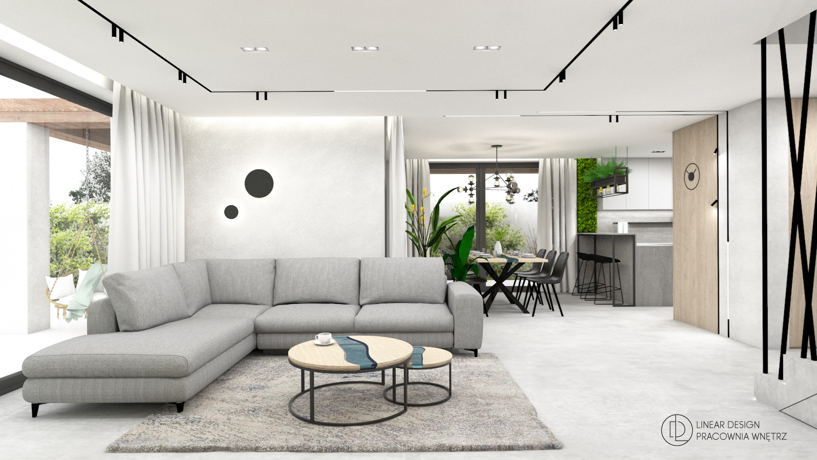 Nowoczesny salon z otartą kuchnią