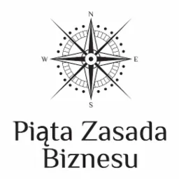 Czarno-białe logo z kompasem wskazującym kierunki świata i napisem 'Piąta Zasada Biznesu' poniżej.