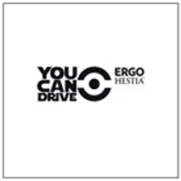 Logotyp firmy ERGO HESTIA z hasłem 'YOU CAN DRIVE' na białym tle, w czarno-białej kolorystyce.