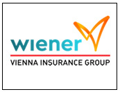 Logo Wiener Vienna Insurance Group z pomarańczowym symbolem graficznym powyżej napisu, czerwona linia pod napisem Wiener.