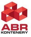 Czerwone logo firmy ABR Kontenery z abstrakcyjnym symbolem kontenerów u góry i nazwą firmy poniżej.