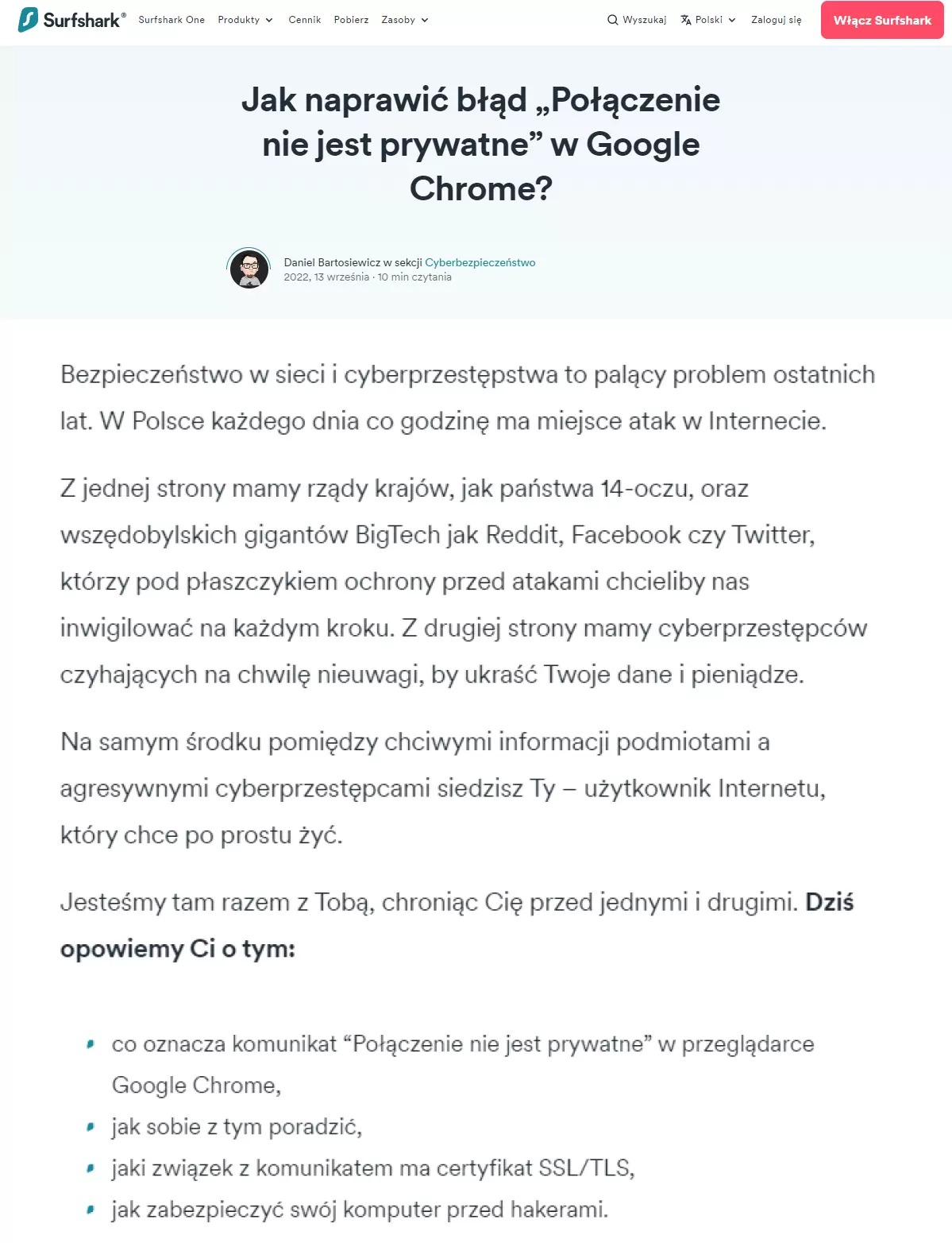 Artykuł na stronie Surfshark