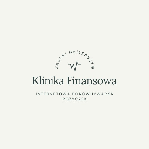 Logo firmy 'Klinika Finansowa' z hasłem 'Zaufaj najlepszym' i opisem 'Internetowa porównywarka pożyczek', stylizowane na minimalistyczny design z motywem EKG.