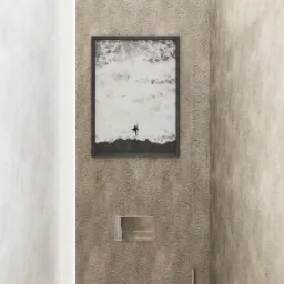 Nowoczesna toaleta podwieszana z bidetką, zamontowana w łazience w Warszawie, z dekoracyjną fakturą na ścianie i obrazem z motywem fal.