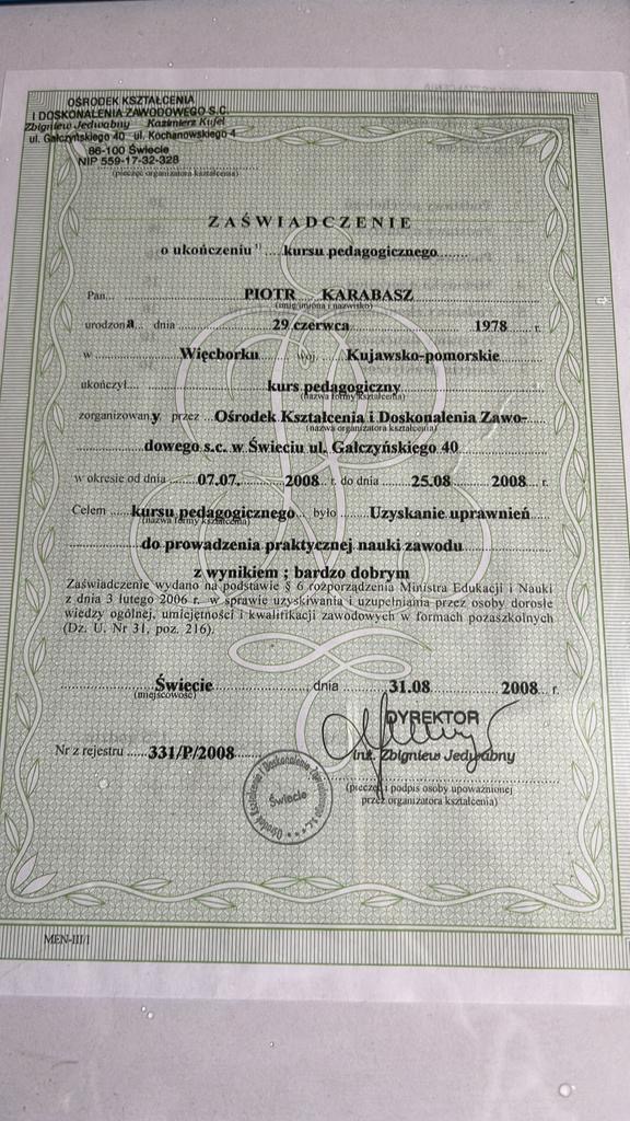 Ukończenie KURSU PEDAGOGICZNEGO