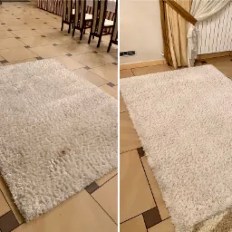 Wełniany dywan z długim włosiem, widoczna plama to niespodzianka zostawiona przez pieska ;)