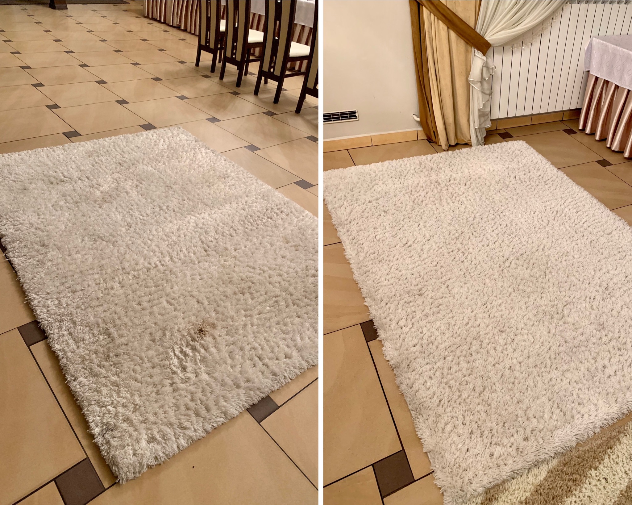 Wełniany dywan z długim włosiem, widoczna plama to niespodzianka zostawiona przez pieska ;)