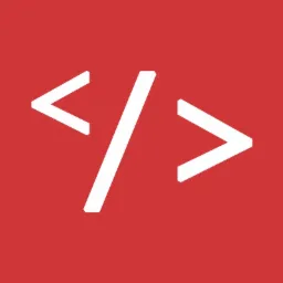 Białe symbole kodu HTML na czerwonym tle.