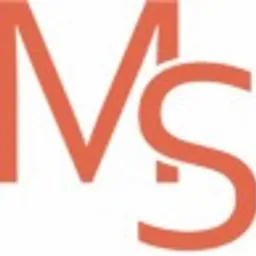 Pomarańczowe logo firmy MS z wyraźnie połączonymi literami, na białym tle.