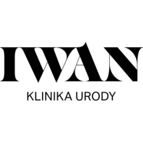 Logo 'IWAN Klinika Urody' w kolorze czarnym na białym tle, prezentujące nazwę z unikalną stylistyką litery 'A'.