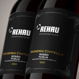 Rehau
projekt etykiety na wino z logo firmy