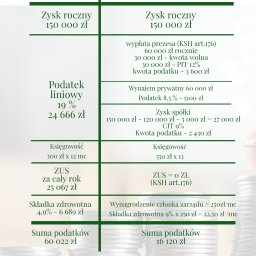 INSTYTUT KSIĘGOWOŚCI SPÓŁKA Z OGRANICZONĄ ODPOWIEDZIALNOŚCIĄ - Porównanie kosztów prowadzenia jednoosobowej działalności gospodarczej i spółki z o.o. z uwzględnieniem podatków, ZUS i księgowości, z wizualizacją w postaci stosu monet.