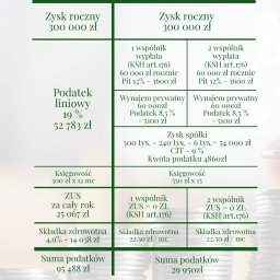 INSTYTUT KSIĘGOWOŚCI SPÓŁKA Z OGRANICZONĄ ODPOWIEDZIALNOŚCIĄ - Porównanie kosztów prowadzenia działalności gospodarczej jednoosobowej i spółki z o.o. z uwzględnieniem zysku rocznego, podatku, ZUS, składki zdrowotnej oraz oszczędności, z logo Instytutu...
