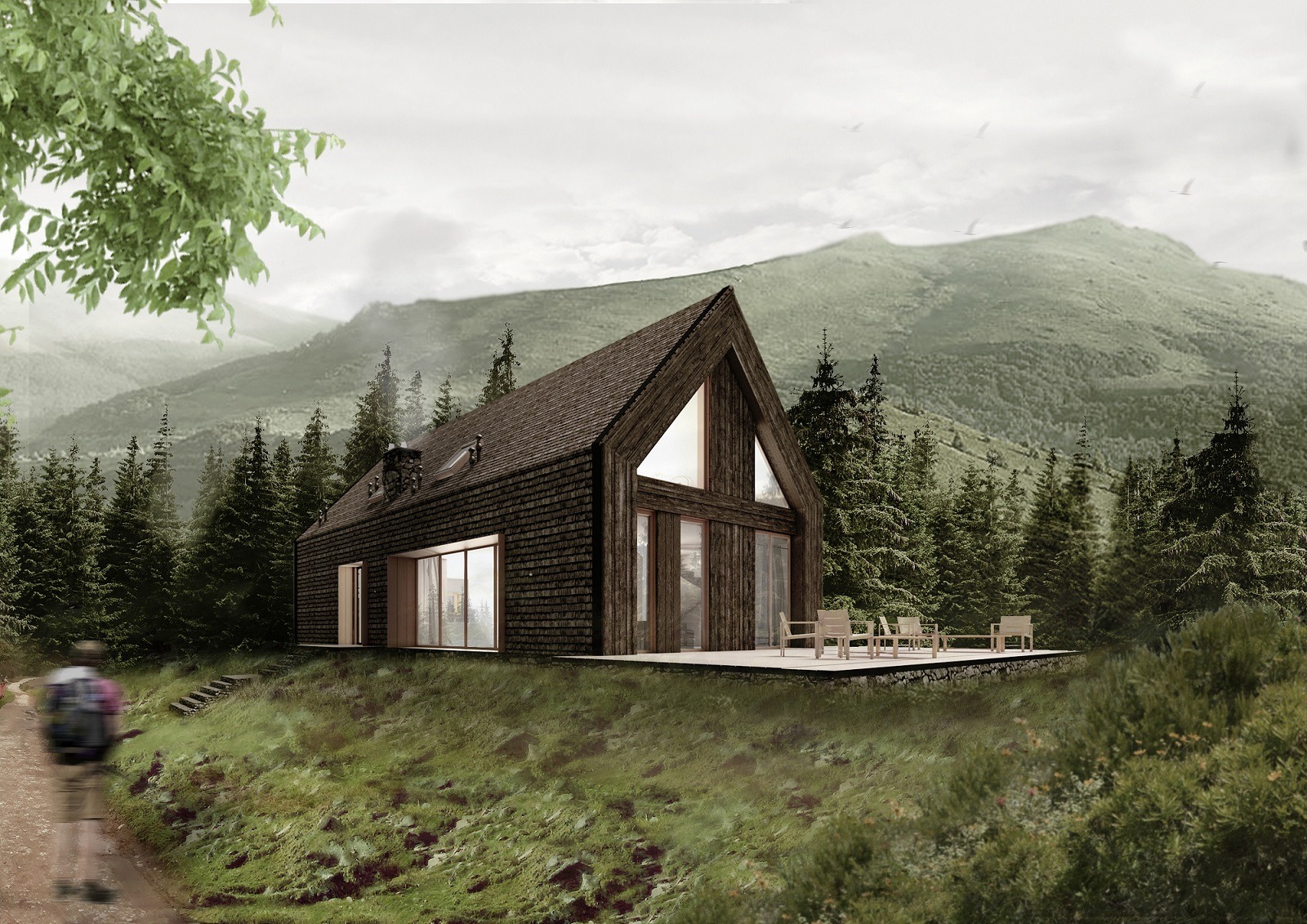 Dom w Bieszczadach Dom mieszkalny dla klienta indywidualnego. Lokalizacja: Strzebowiska, gm. Cisna, woj. podkarpackie