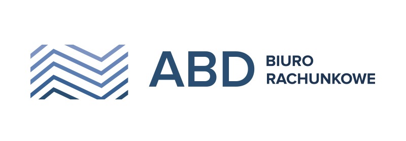 Logo biura rachunkowego ABD z niebieskim, geometrycznym symbolem po lewej i napisem 'ABD BIURO RACHUNKOWE' po prawej stronie.