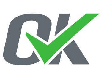 Szary znak OK z zielonym symbolem akceptacji (ptaszkiem) zamiast litery K.