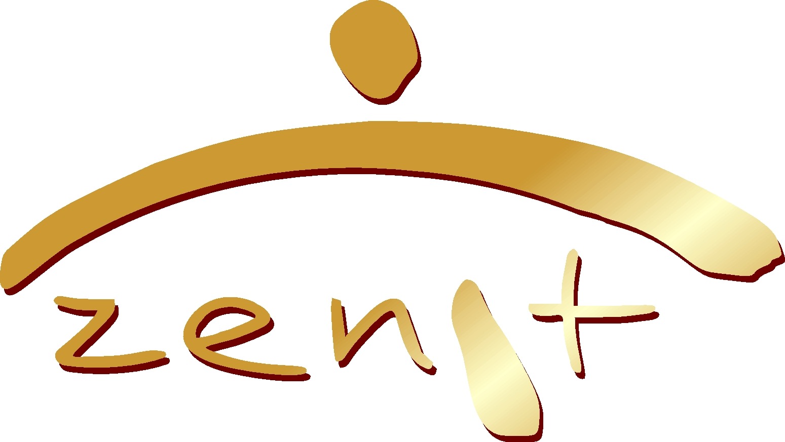 Złote logo firmy 'zenit' z abstrakcyjnym symbolem nad napisem, na białym tle.