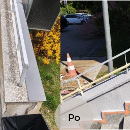 Renowacja betonowego cokołu przy schodach farbą imitującą granit. 