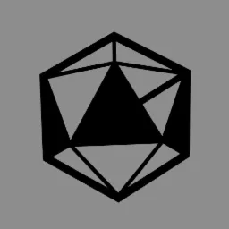 Czarny, geometryczny symbol 3D na szarym tle, przypominający dwudziestościan foremny z trójkątem w środku.