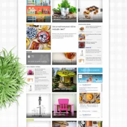 Układ płaski z laptopem, tabletem i smartfonem wyświetlającym stronę internetową o tematyce domowej, otoczony przyborami kuchennymi i malarskimi, tworząc kompozycję prezentującą projektowanie stron...