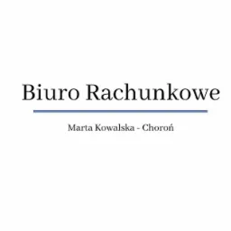 Minimalistyczne logo biura rachunkowego z inicjałami 'Mk' i nazwą 'Biuro Rachunkowe Marta Kowalska - Choroń' na białym tle.