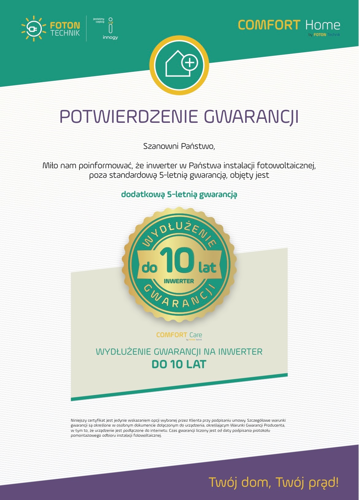 karta gwarancyjna na inwerter