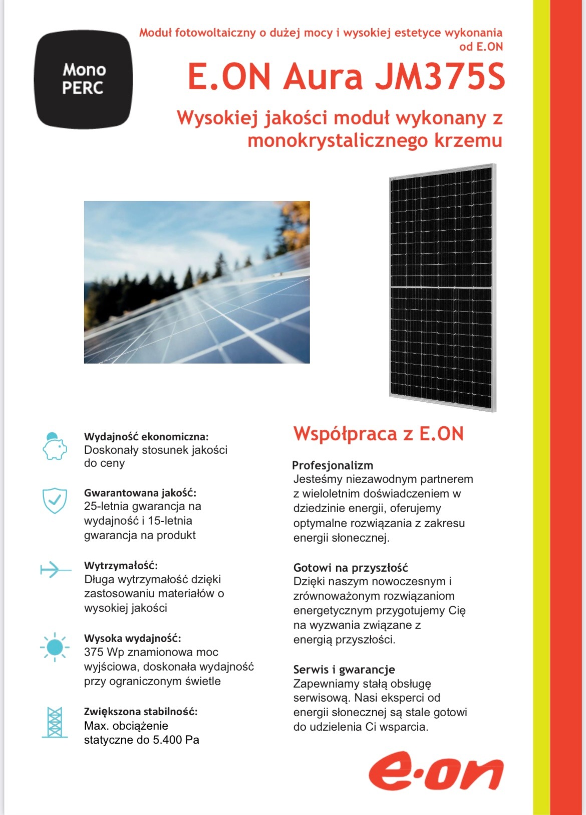 Karta karta katalogowa paneli EON Aura, których jesteśmy producentem. Made in Essen