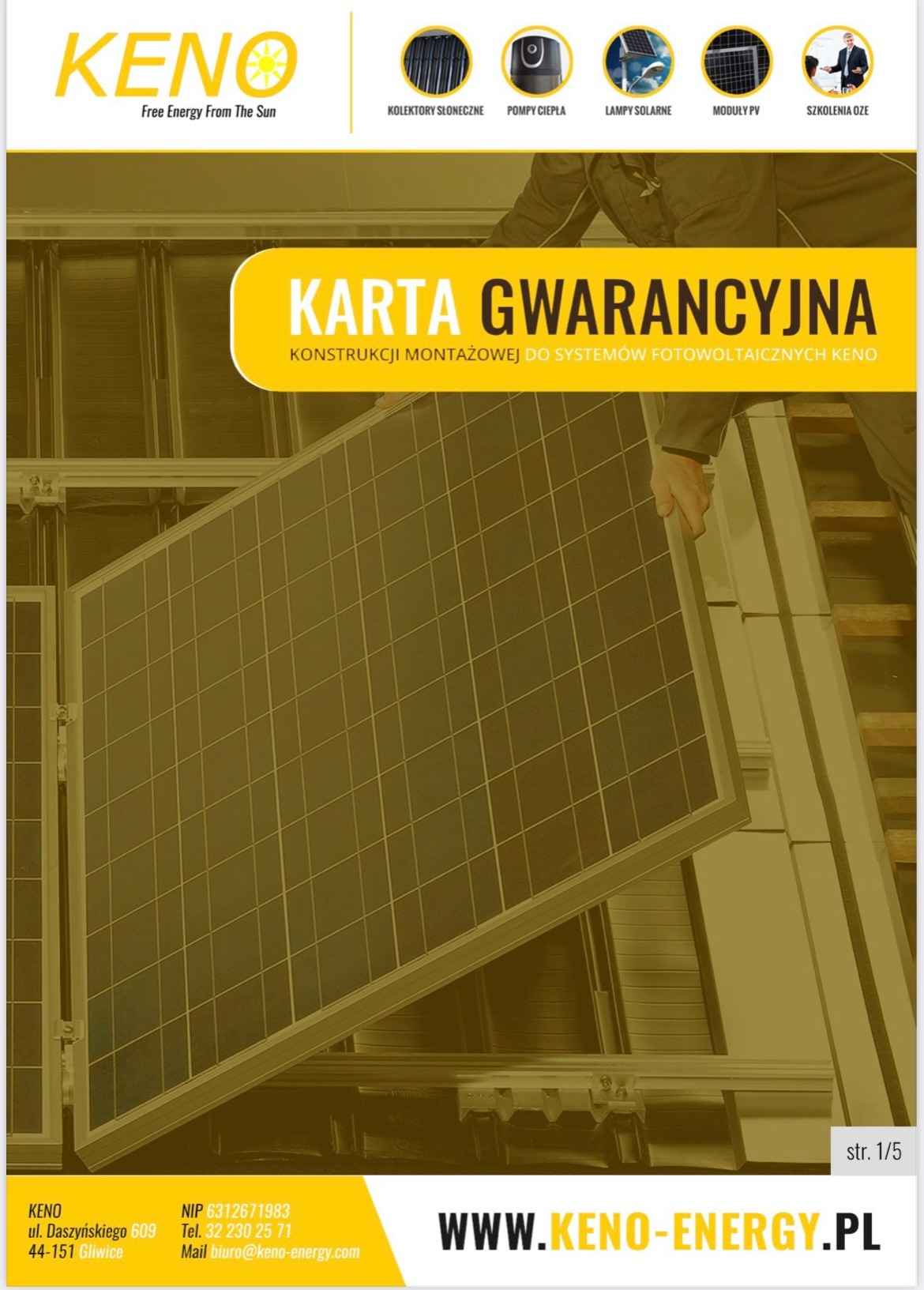 Karta gwarancyjna na konstrukcję wsporczą firmy KENO