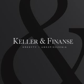 Logo firmy Keller & Finanse z hasłem 'Kredyty | Ubezpieczenia' na ciemnoszarym tle z dużym ampersandem (&).