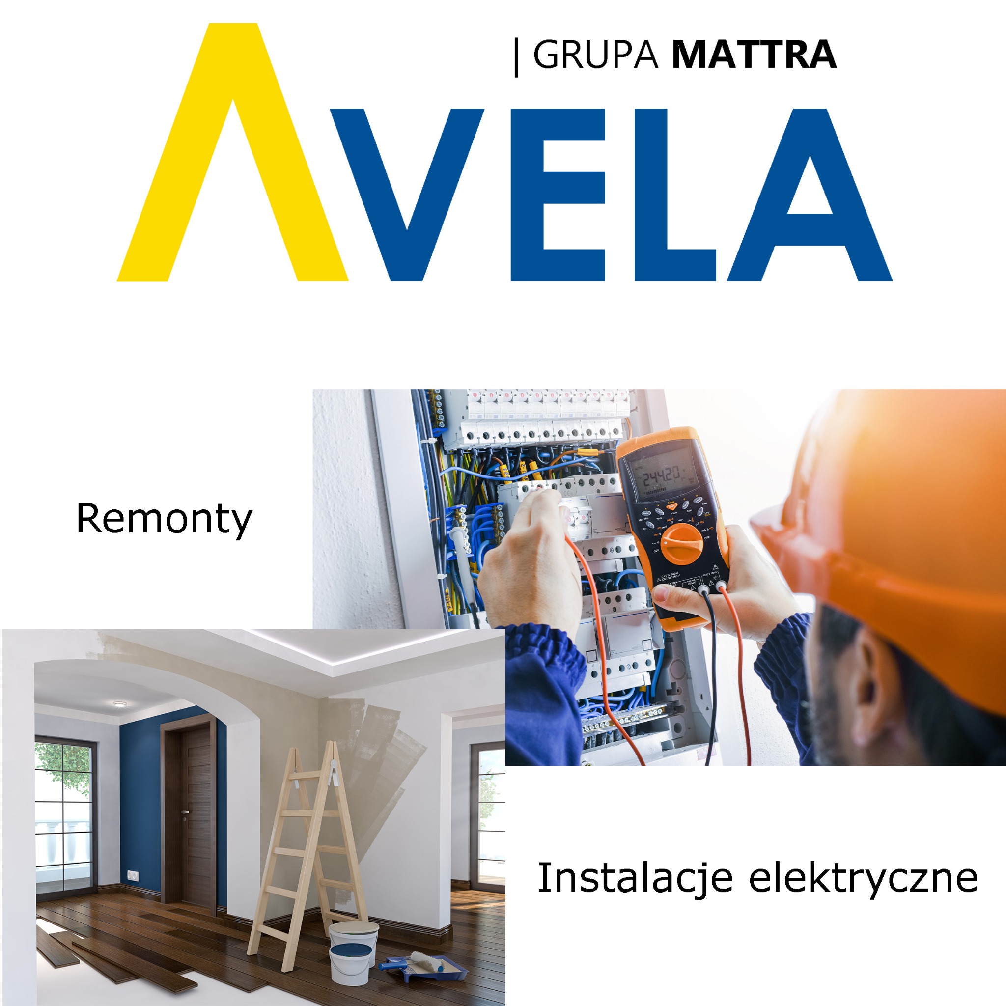 Elektryk w pomarańczowym kasku mierzy napięcie w rozdzielnicy elektrycznej za pomocą multimetru cyfrowego.