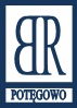 Logo firmy z inicjałami 'BR' w stylizowanej formie, umieszczone nad nazwą miejscowości 'POTEGOWO', wszystko w ciemnoniebieskiej kolorystyce na białym tle, otoczone ciemnoniebieską ramką.