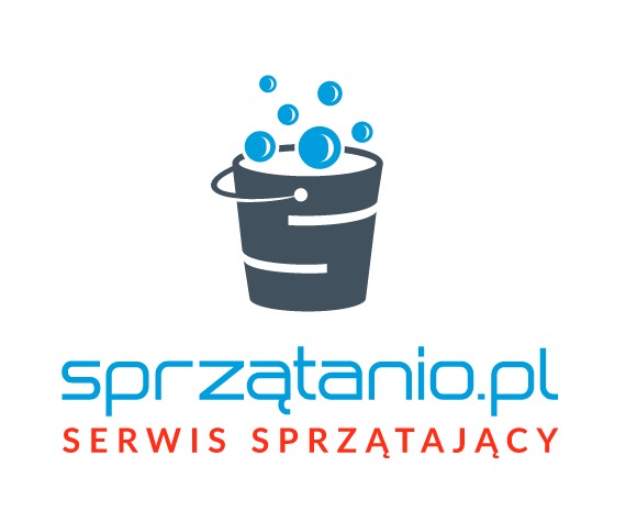 Graficzne logo serwisu sprzątającego sprzatanio.pl z motywem wiaderka wypełnionego bąbelkami, poniżej napis SERWIS SPRZĄTAJĄCY.